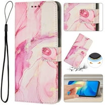 for Samsung Galaxy A36 5G Wallet Case with Card Holder,Women Men RFID Blocking PU Leather Flip Cover Wrist Strap Magnetic Closure Credit Card Slots Marble Patterned Book Style Phone Case,Rosegold