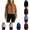 thumbnail image 2 of DYTTDG Women's Quarter Zip Fleece Pullover, Long Sleeve Solid Stand Collar Cropped Sweatshirt Loose Casual Outdoor Daily Top for Fall & Winter, 2 of 7