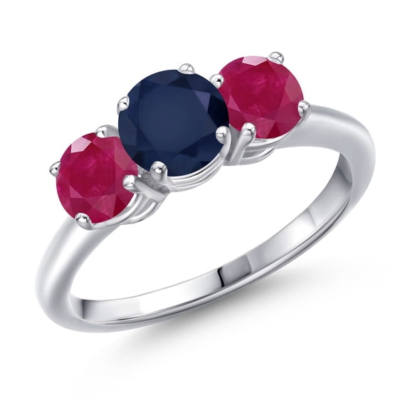 Gem Stone King 925 Sterling Silver Blue Sapphire and Red Ruby Engagement Ring for Women | 2.20 Cttw | Round 6MM | Gemstone September Birthstone | Size 6
