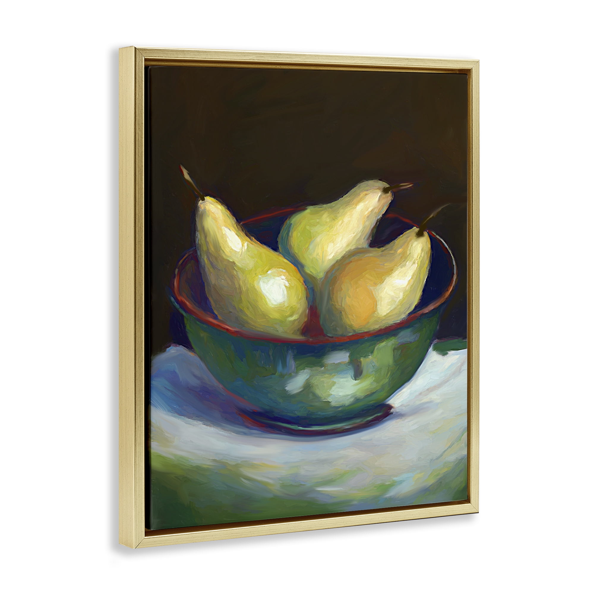 Stupell Industries Traditional Pear Bowl Food & Beverage Painting Gold Floater Framed Art Print Wall Art, 17 x 21