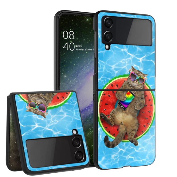 ANJ  Hard Protective Printed Case Cover Compatible with Samsung Galaxy Z Flip 4 - Swimming Pool Cat