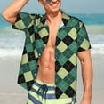 thumbnail image 4 of KLL Men's Hawaiian Shirt Short Sleeve Button Down Beach Shirts-Green Squares, 4 of 6