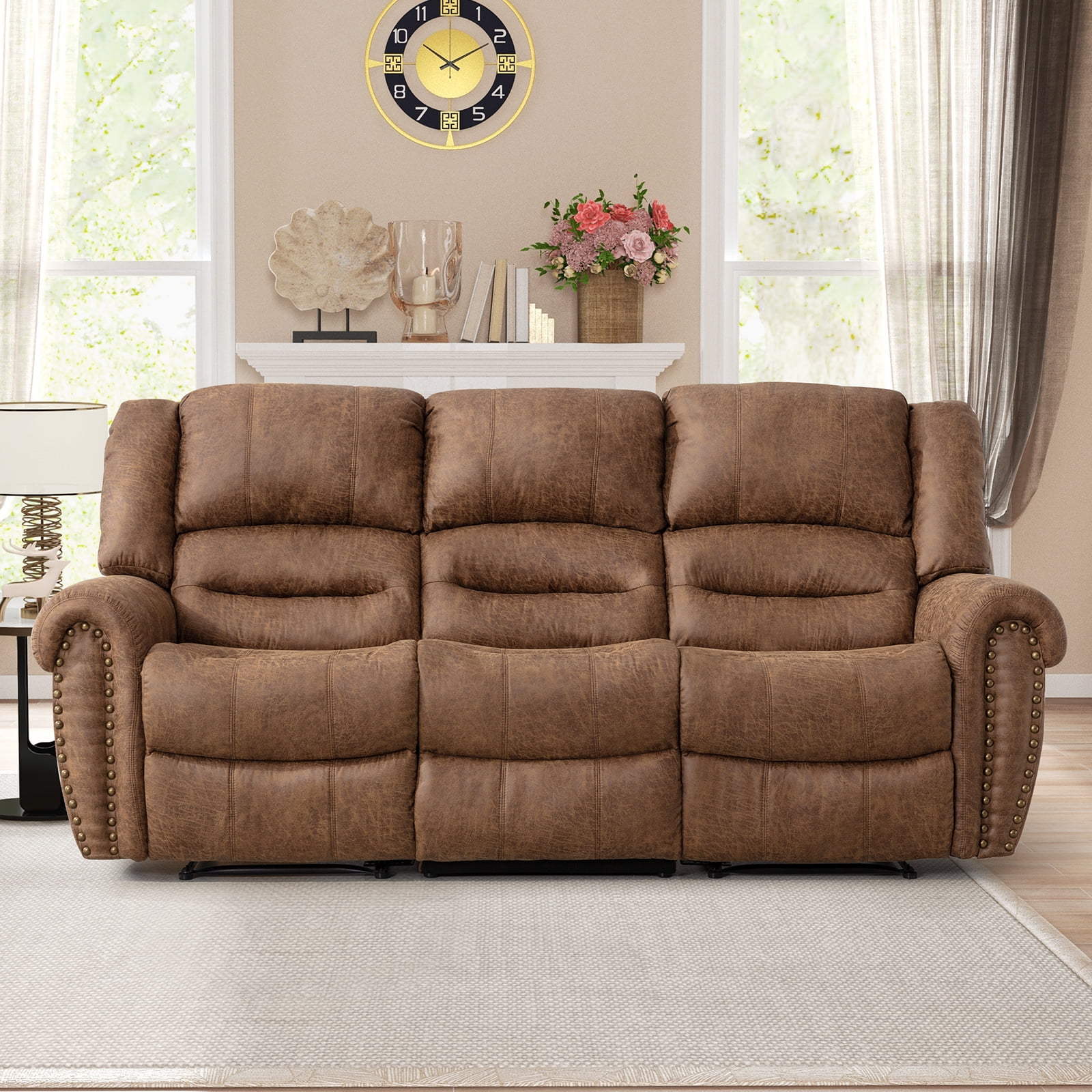 Bonzy Home Manual Reclining Sofa,3 Seat Recliner Couch Sofa with Overstuffed Arms and Back Living Room Sets