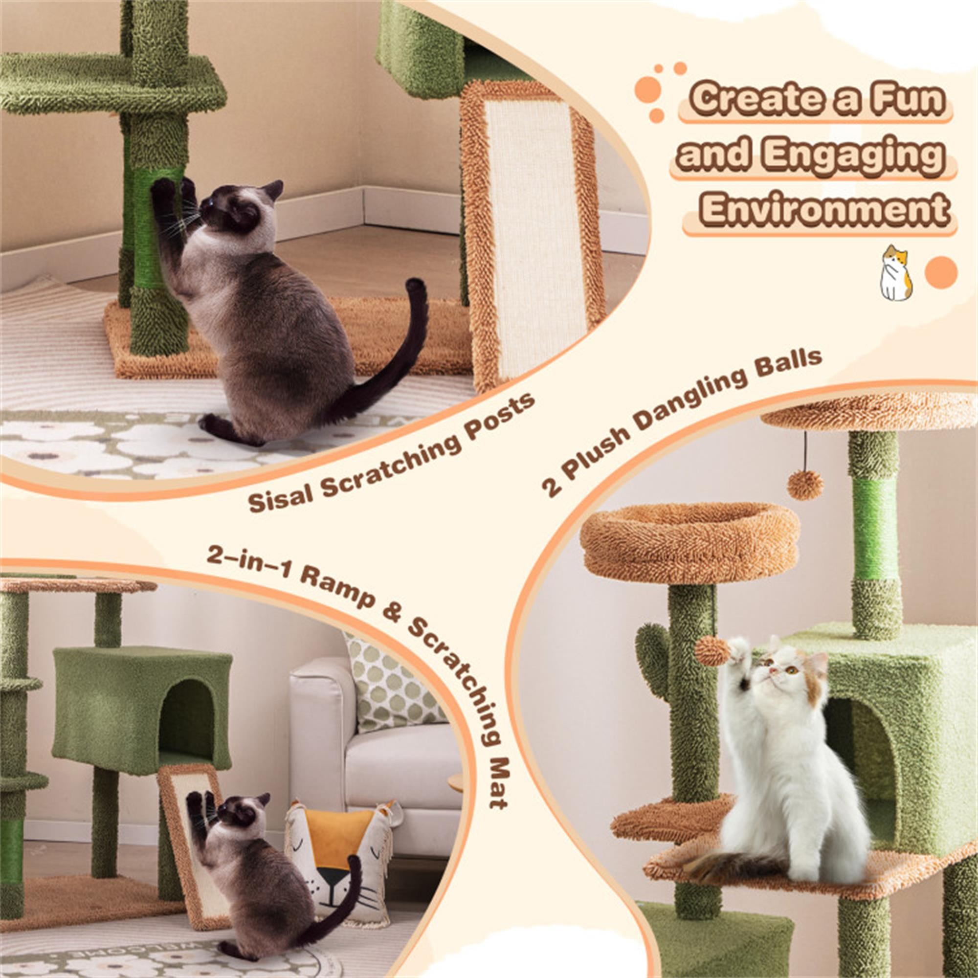 Pefilos 63" Cactus Cat Tree Tower for Indoor Cats, Multi-Level Cat Condo, Cat Tree House with Hammock, Sisal Scratching Posts and Ladder, Green Pefilos 63" Cactus Cat Tree Tower for Indoor Cats, Multi-Level Cat Condo, Cat Tree House with Hammock, Sisal Scratching Posts and Ladder, Green