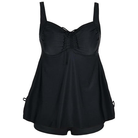 Angelique - Plus Size Tie Back Fashion Cinch Swimsuit Tankini Set ...