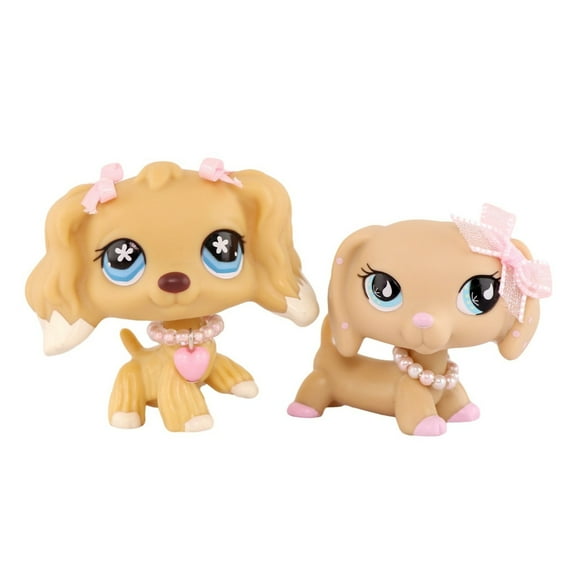 2pcs Mini lps Pet Toys Cocker Spaniel #748 Dachshund #909 with Bow Necklace Accessories,Bobble-head Figure Toy