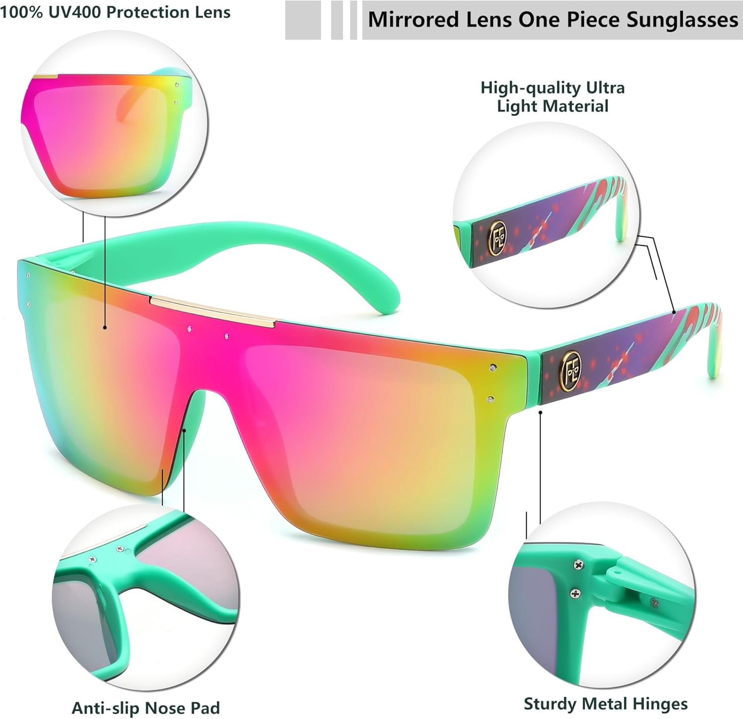 FEISEDY Men Sunglasses Polarized Oversized Square Flat Top Cycling Running Fishing Golf Hiking Sports B2990