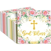 100Pcs God Bless PriNst Flower Napkins Baptism Paper Napkins Floral Disposable Napkin First Holy Communion Party Decors for Mi Bautizo Christening Celebration Baby Shower Religious Party Supplies