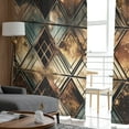 thumbnail image 4 of Brown Teal Geometric Semi Sheer Curtains 108 Inch Length 2 Panels Set, Retro Modern Plaid Abstract Art Sheer Kitchen Curtain Privacy Voile Window Curtain for Living Room Bedroom Rod Pocket Drapes, 4 of 7