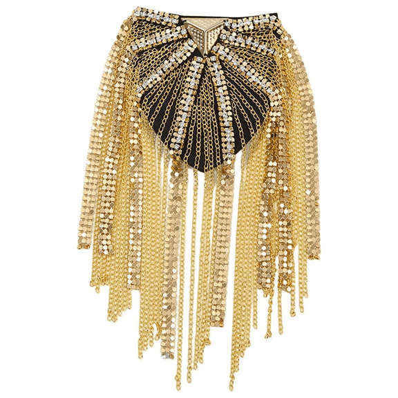 Baberdicy Fringe Shawl, Exaggerated Stage Performance Shawl with Long Tassels, Shoulder Patch Accessory for Suit, Coat And Dress, Bohemian Style Fringe Cape Gold