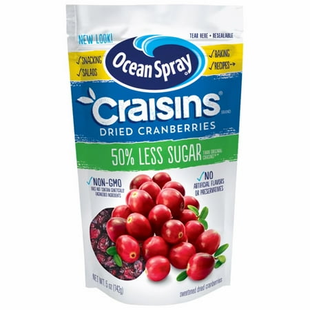 Ocean Spray Craisins Dried Cranberries Reduced Sugar, 5 oz Pouch (Pack of 8)