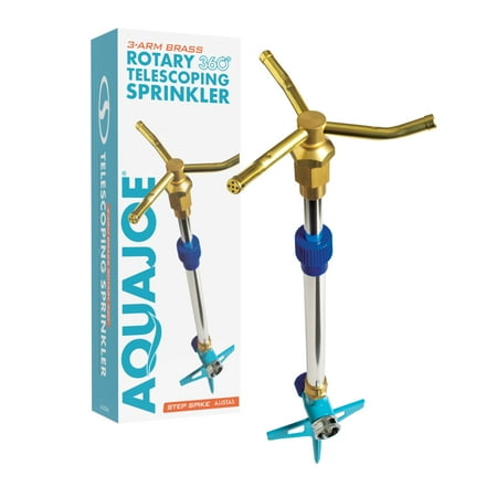 Aqua Joe 3-Arm Brass Rotary 360º Telescoping Sprinkler 1 390 Sq. ft. Max Coverage