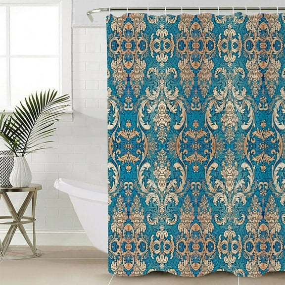 Teal Yellow Waterproof Fabric Shower Curtain, Modern Luxurious Geometric Abstract Art Shower Curtain for Bathroom Curtains Bathtubs Hotel Washable Shower Curtains with 12 Hooks Long 72x78in