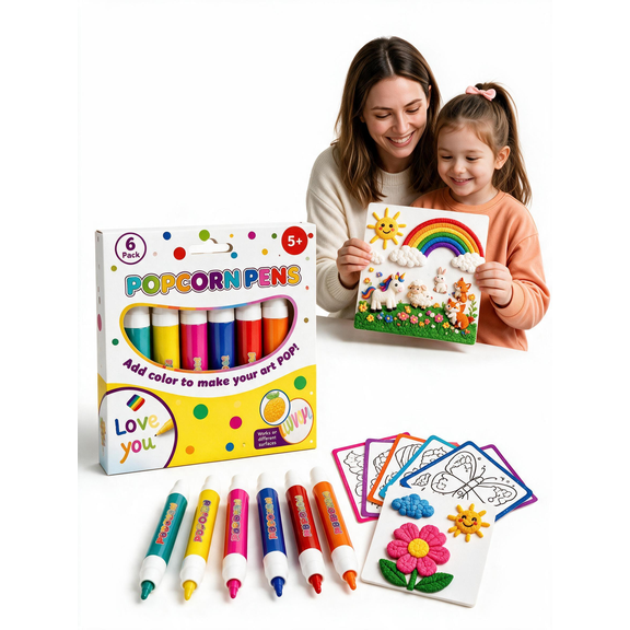 Popcorn Pens 3D Bubble Drawing Kit, Color Changing Art Markers, DIY Craft Pens for Coloring Books, Scrapbooks, School Projects & Gifts(1pcs)