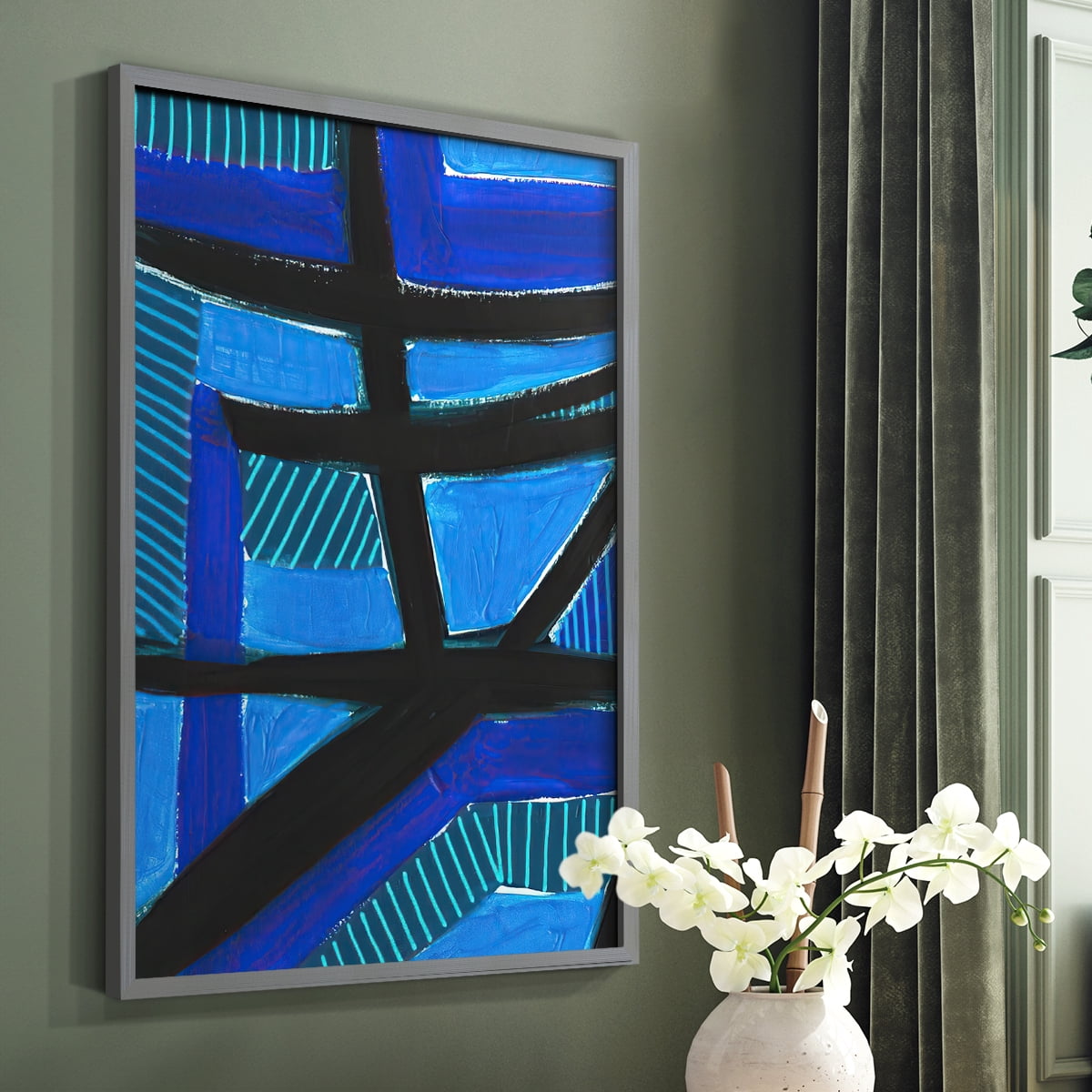 Involved Blues I Framed Print in Gray Solid Wood Framed Print No Nail Hanging