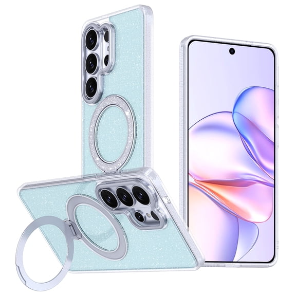 for Samsung Galaxy S26 Magnetic Glitter Case with 360° Spining Ring Kickstand, Ultra Slim TPU PC Shockproof Anti-Scratch Lightweight Drop Protection Phone Case for Galaxy S26, Blue