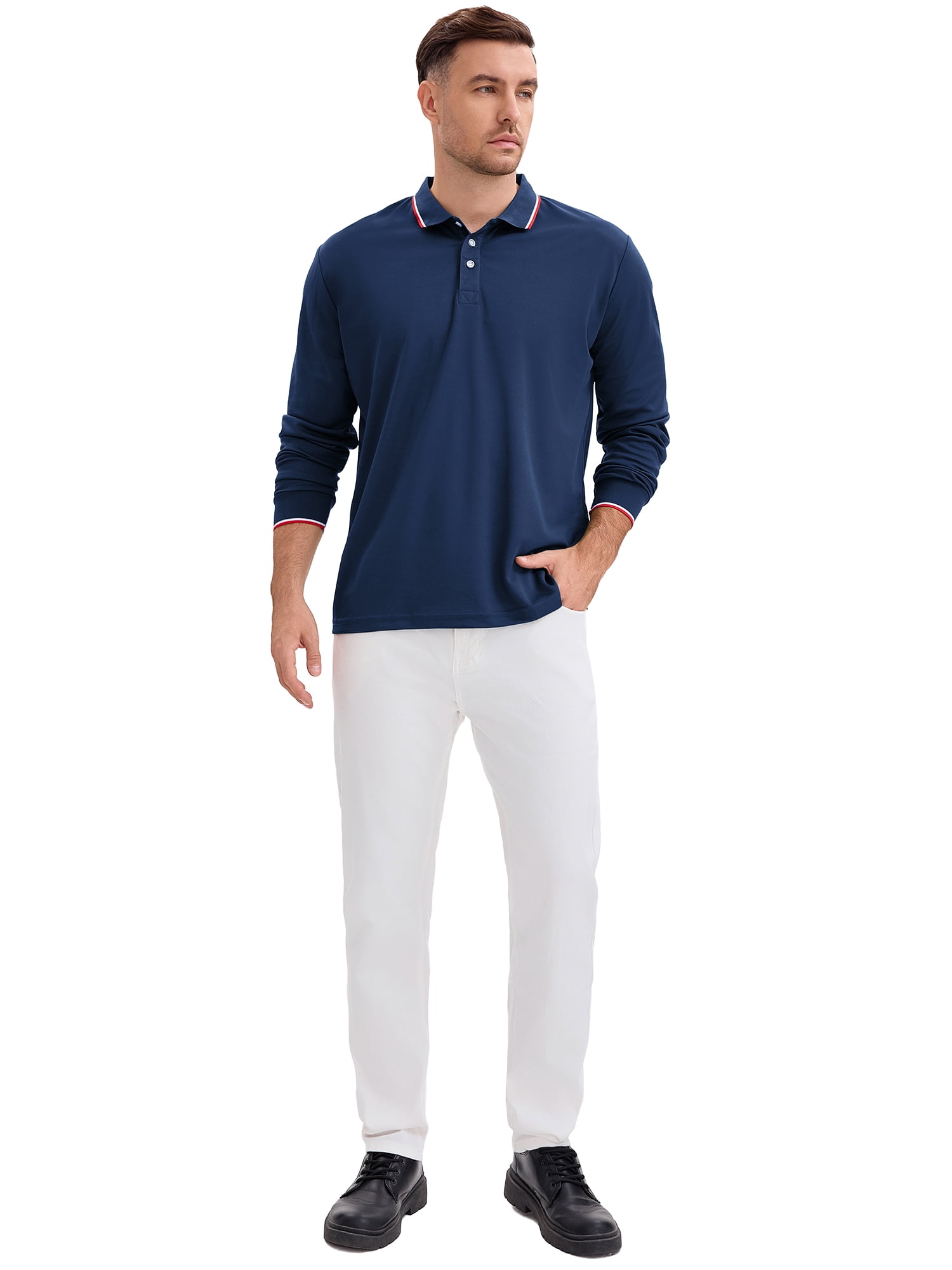 DARING DIVA Men's Classic Regular Fit Long Sleeves Business Golf Polo Shirt M Navy Blue