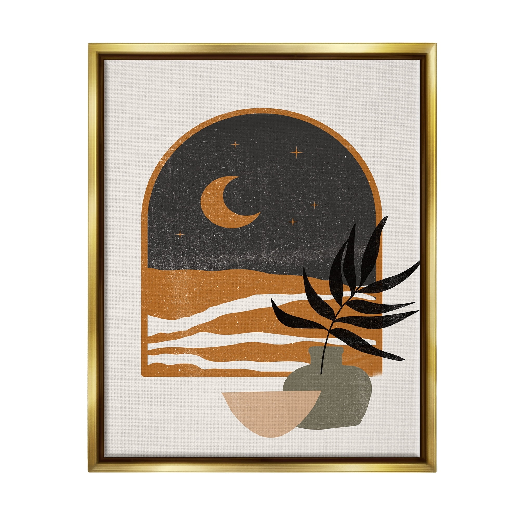 Stupell Industries Lovely Night Sky Desert Moon Scene Through Window Graphic Art Metallic Gold Floating Framed Canvas Print Wall Art, Design by JJ Design House LLC