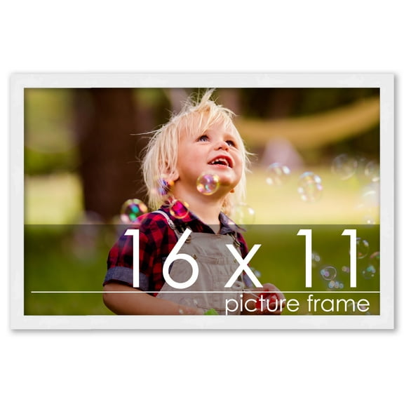 16x11 White Wood Picture Frame - UV Acrylic, Foam Board Backing, Hanging Hardware
