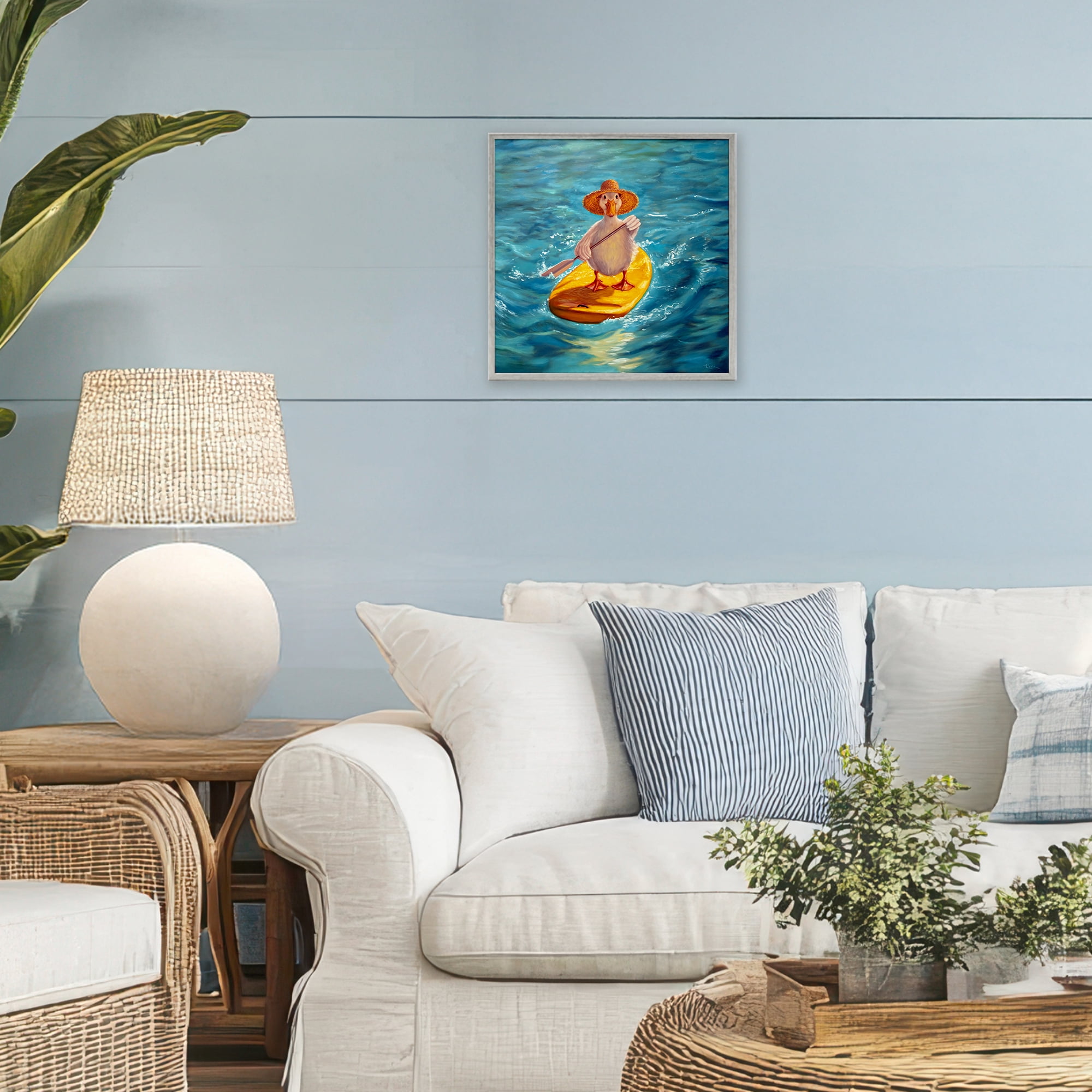 Stupell Industries The Paddler Duck with Straw Hat Gray Framed Giclee Art, design by Lucia Heffernan