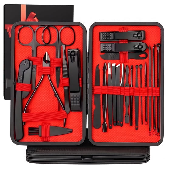 Manicure Set,24pcs Nail ClipperODDPC Grooming Pedicure Kit,Professional Stainless Steel with Leather Travel Case Men & Women Gifts