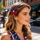 thumbnail image 5 of Independence Day Bow Hair Clip Accessory Holiday Party Red White Blue Star Striped Flag Hair Accessory Side Clip, 5 of 6