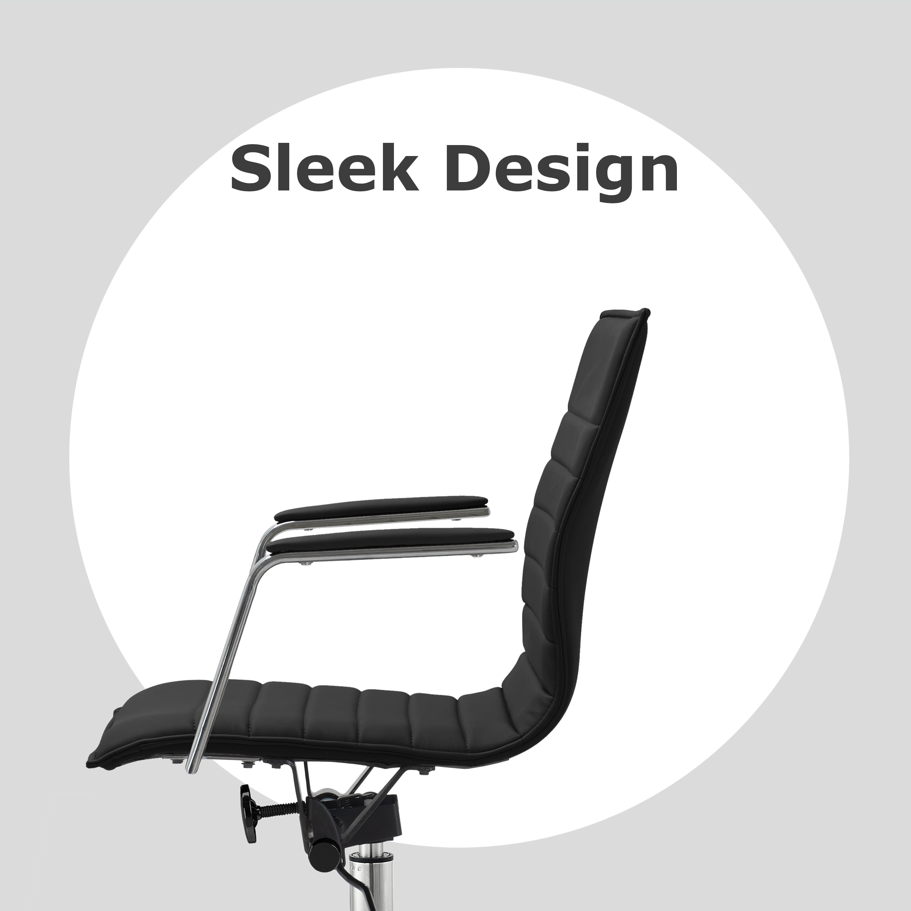 2xhome Mid Century Office Swivel Task Chair With Arms Wheels Modern Black Desk Chair Ergonomic Mid back PU Leather Arm Rest Adjustable Height, Set of 1, 1 piece