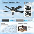 thumbnail image 3 of 52 Inch Black Flush Mount Ceiling Fan with Dimmable LED Light, Remote/APP Control, Reversible DC Motor, 6 Speeds, Low Profile, Energy Efficient for Modern Indoor & Outdoor Patios - CHESUR, 3 of 13