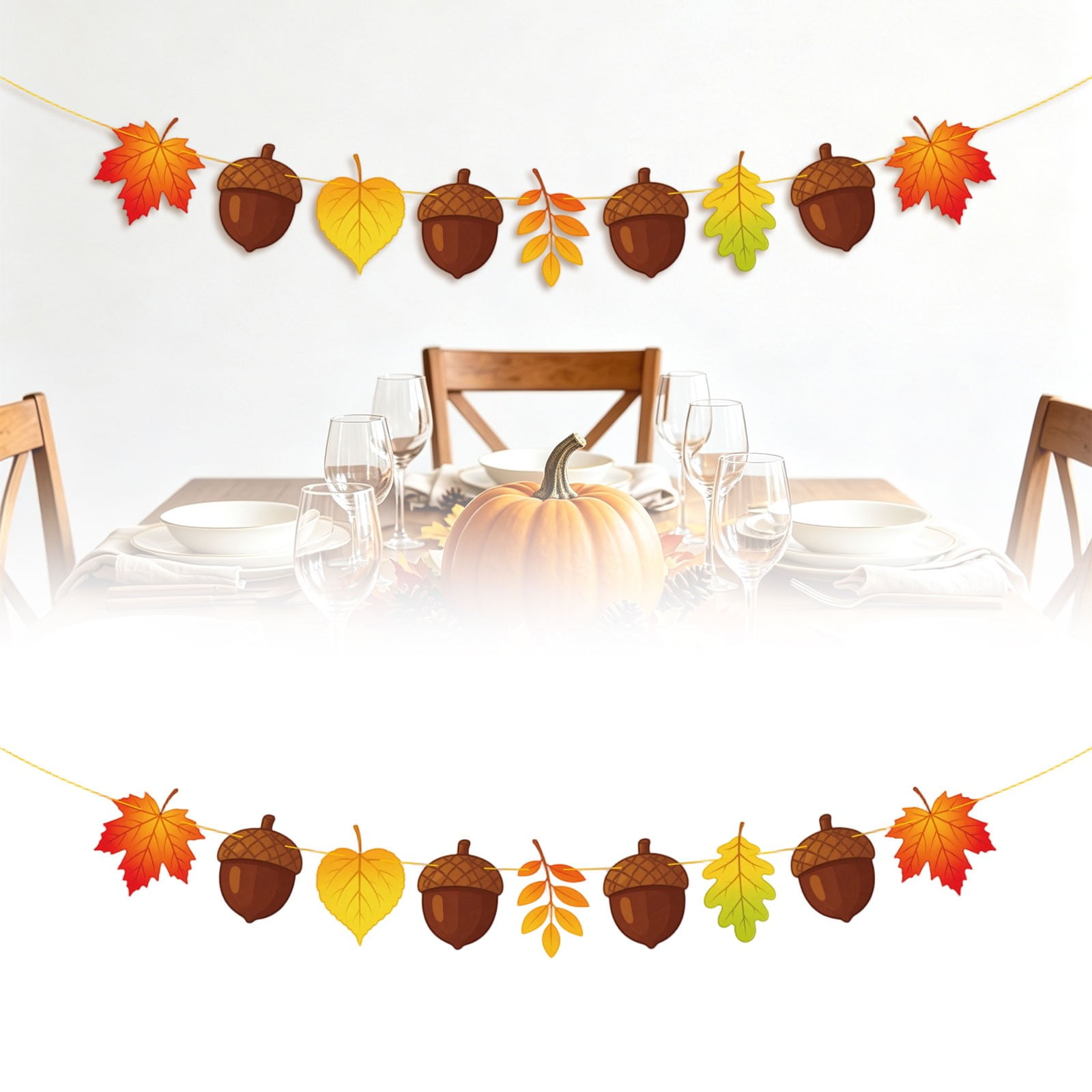 Thanksgiving Fall Pennant Banner Autumn Oak Leaf Printed Bunting Flag for Party Mantel Wall Decor Disposable Fall Party Supplies