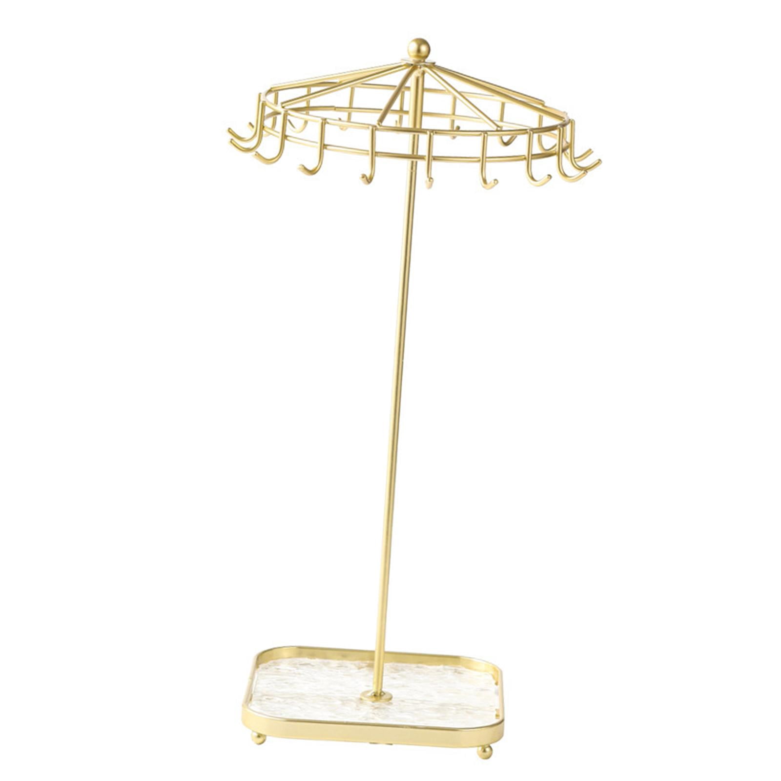 Sharplace Rotating Jewelry Holder Jewelry Display Rack Iron Jewelry Organizer Necklace Ear Storage Shelf for Tabletop Necklace Gold