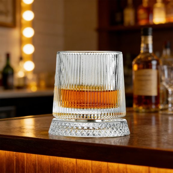 chaungfeng Rotatable Tumbler Crystal Glass Cups, 360 Degree Rotating Whiskey Glass Set with Spinning Base, Creative Old Fashioned Glasses for Rum, Cocktail, Brandy, Coffee, Milk