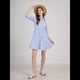 thumbnail image 5 of Vestido Camisero Midi A Rayas con Botones para Mujer, Informal, Holgado, con Puños y Larga, Vestidos de Media Pierna. Azul XL, 5 of 9