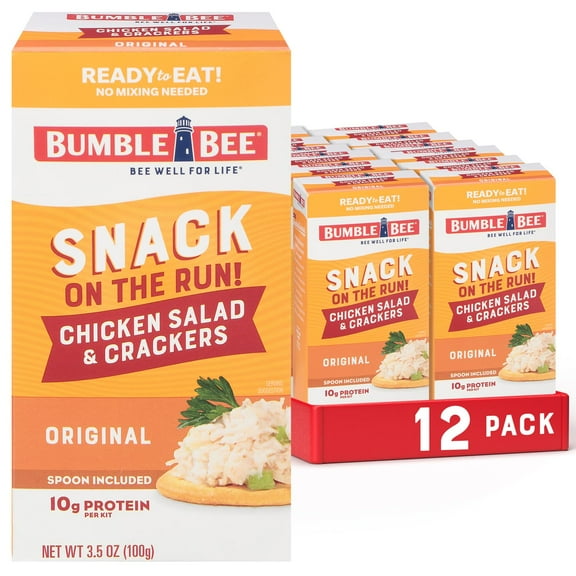 Bumble Bee SnackUMRT on the Run Chicken Salad with Crackers Kit, 3.5 oz (Pack of 12) - Ready to Eat, Spoon Included - Shelf Stable & Convenient Protein Snack