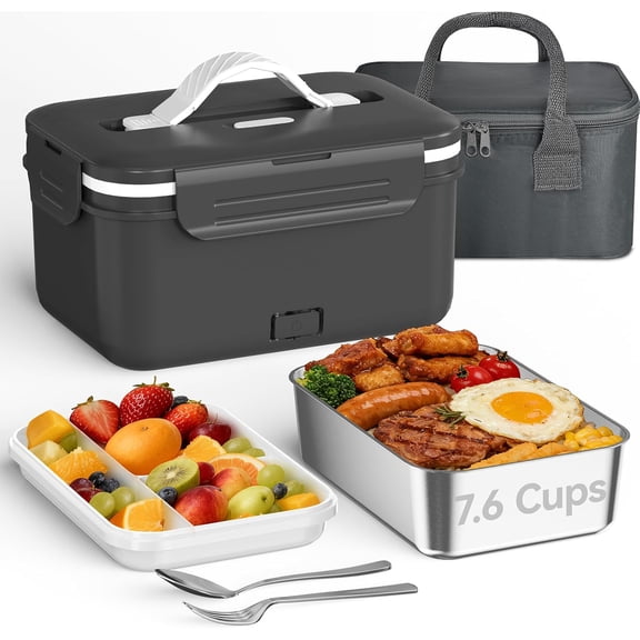 Monteka Cordless Electric Lunch Box, 1.8L Large Rechargeable Portable Food Warmer 4 in 1 Ultra Quick Self Heating Lunch Box with Storage Bag, Suitable for Travel/Driving/Construction Site Scenarios
