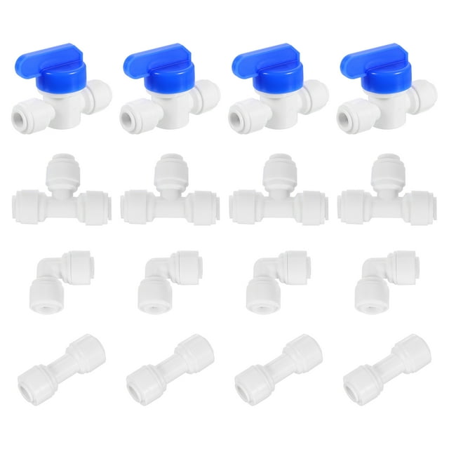 Kit de accesorios de conexión Push to Connect de 16 piezas Uxcell, válvula de bola de 1/4" OD x 1/4" OD, acoplamiento recto, unión en codo, unión en T (6-6mm)