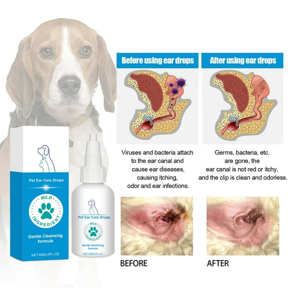 Ear Cleaner Pet Ear Drops For Infections Control Yeast Mites Ear Mites And Ear Wax Itching 60ml