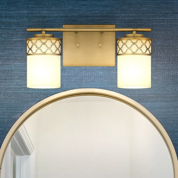 Luxury Modern Bath Light, Medium Size: 7.5''H x 15''W, with Glam Style Elements, Aged Brass Finish, UQL5930 from the Bayreuth Collection by Urban Ambiance