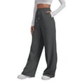 thumbnail image 3 of Women's Fleece Wide Leg Sweatpants Winter Warm Thermal Straight Leg Sweat Pants with Pockets Dark Gray XL, 3 of 5