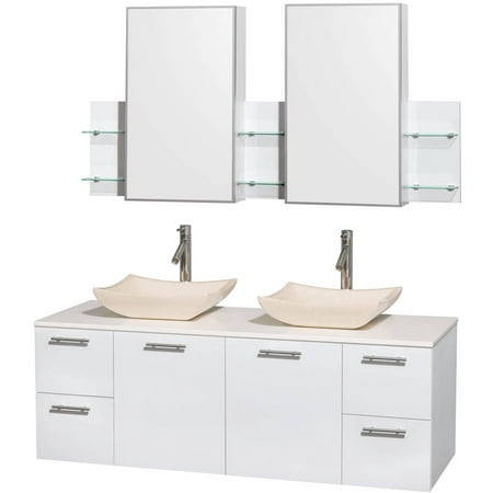 Wyndham Collection Amare 60 Double Bathroom Vanity Glossy White