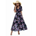 thumbnail image 3 of Women'S Summer Wrap Maxi Dress Floral V Neck Short Sleeve Wedding Guest Party Casual Dress Black XL, 3 of 9