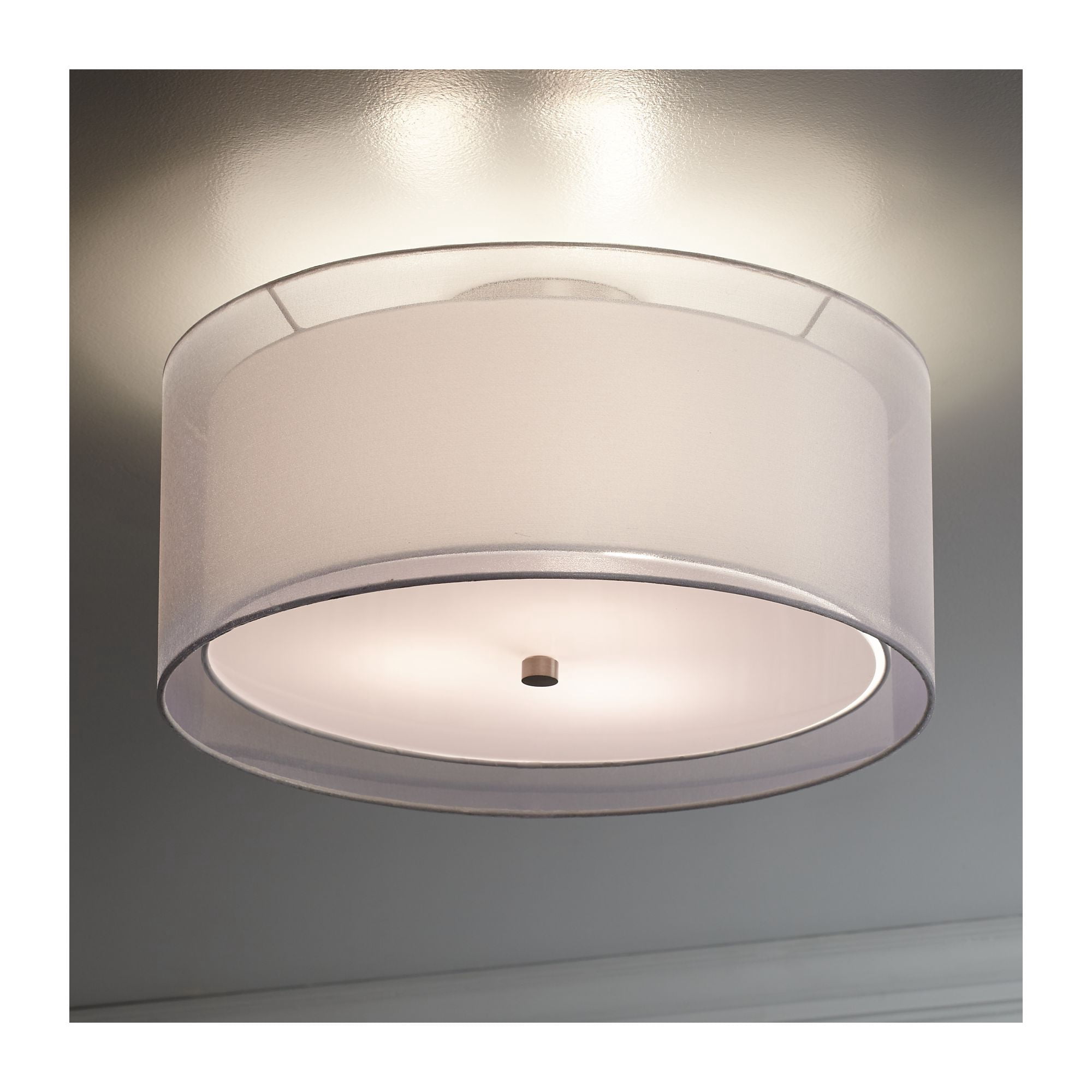 Possini Euro Design Ceiling Light Flush Mount Fixture Polished Nickel Double Drum 18" Wide for Bedroom Kitchen