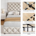 thumbnail image 4 of Ourlova Full Size Bed Frame with 4 Storage Drawers and Adjustable Headboard Linen Upholstered Platform Bed Frame Diamond Stitched Button Tufted No Box Spring Needed Beige, 4 of 7