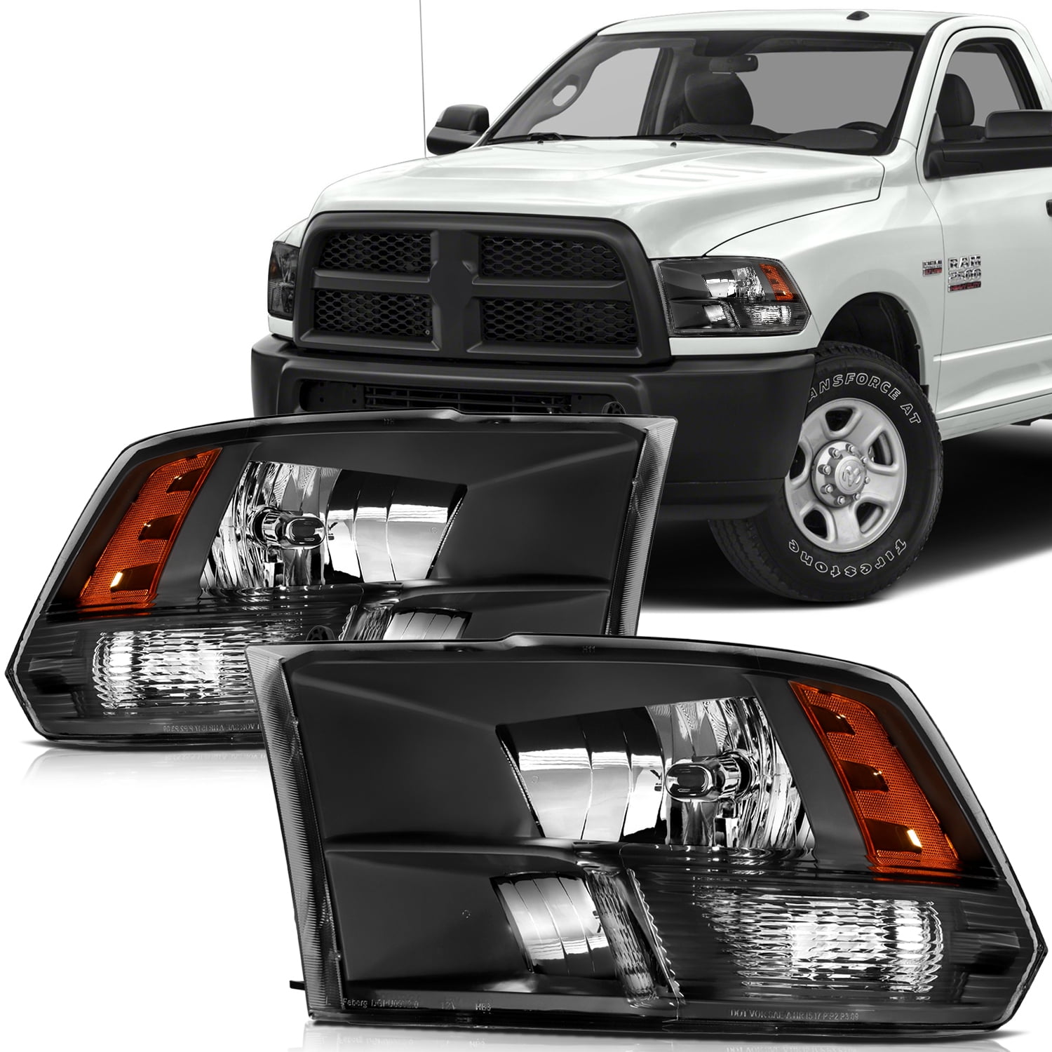 CCIYU Headlight Assembly 55277409AG 68096438AG Black Housing Amber 