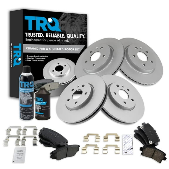 TRQ Front & Rear Premium Ceramic Brake Pad & Coated Rotor Kit w/Chemicals BKA22989