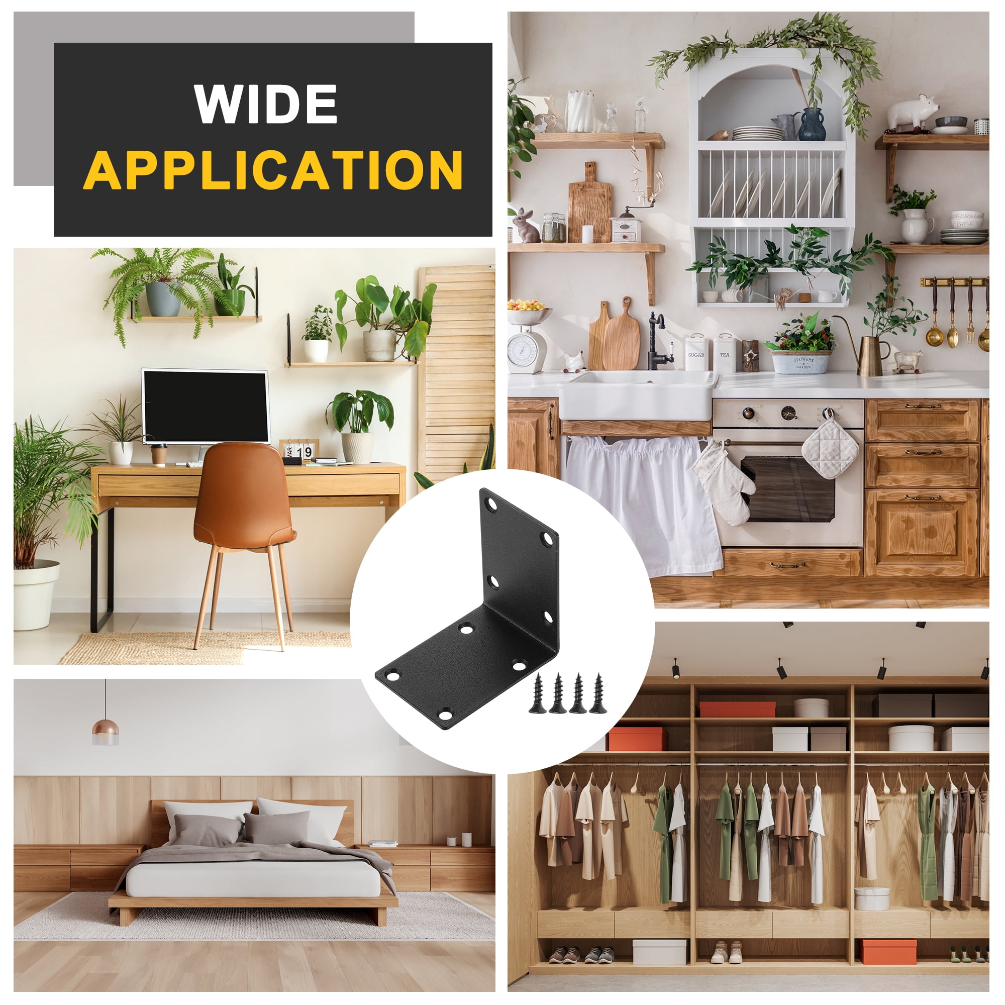 4Pcs L-Shaped Brackets Corner Brace, 2.76"x2.76"x1.89" Corner Bracket Shelf Bracket Right Angle Brackets for Wood Shelves Furniture (70x70x48mm, Black)