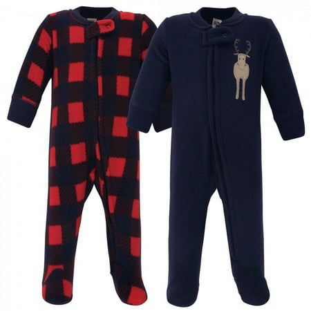 UPC: 0660168587845 | Hudson Baby Infant Boy Fleece Zipper Sleep and Play 2pk  Forest Moose  0-3 Months