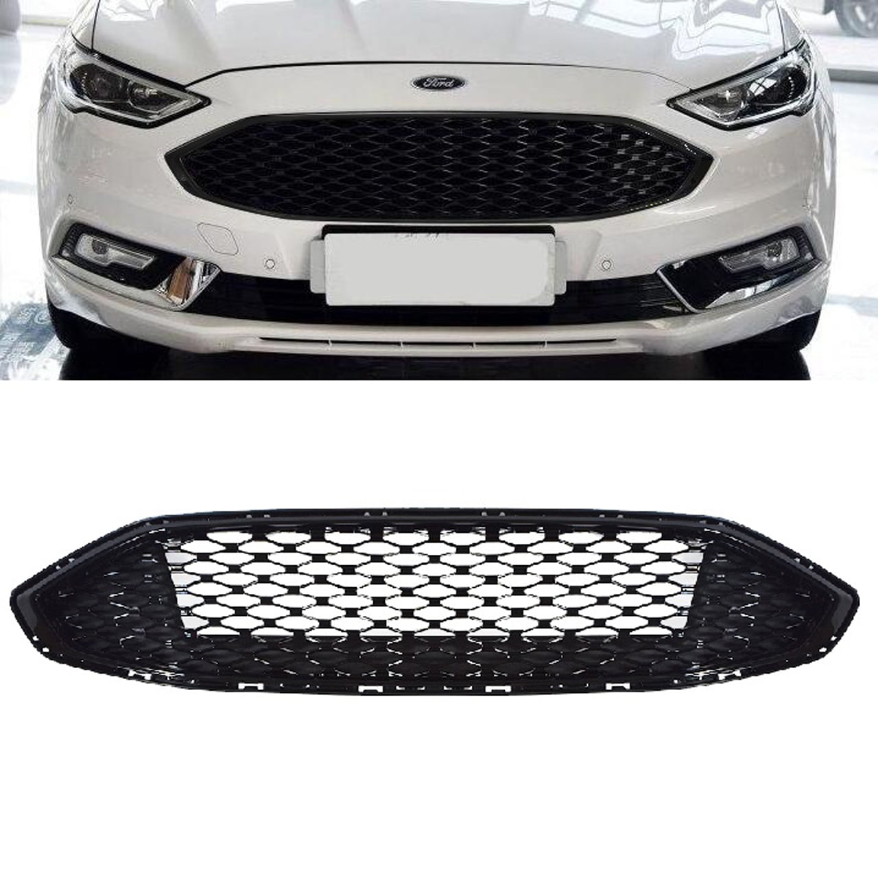 Gloss Black Front Bumper Honeycomb Mesh Grill for Ford Fusion 2017+ 