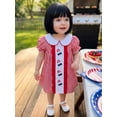 thumbnail image 6 of BemeyourBBs Toddler Girl 4th of July Dress Fourth of July Outfit Baby Girl Memorial Day Independent Day Outfits Summer Gingham Plaid Dress Ice Cream Embroidery Short Sleeve Doll Collar A-Line Dress, 6 of 9