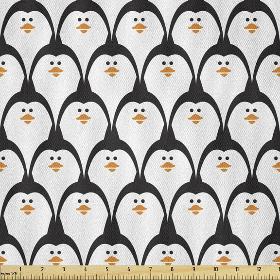Penguins Fabric by The Yard, Repeated Pattern of Funny Arctic Creatures Animal Print, Microfiber Fabric for Arts and Crafts Textiles & Decor, 1 Yard, Charcoal Grey, by Ambesonne