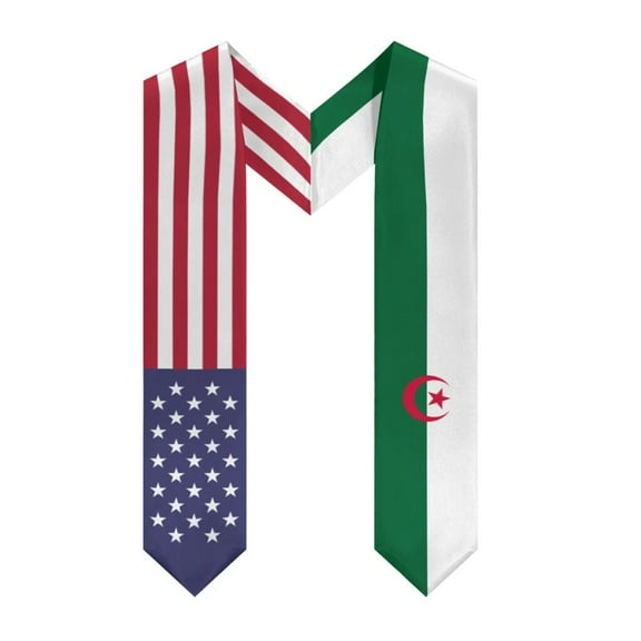 More design Graduation shawl Algeria & United States Flag Stole Sash Honor Study Aboard International Students